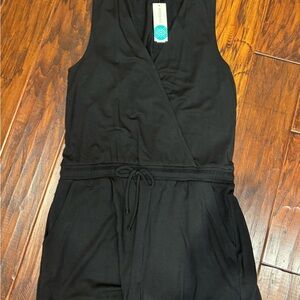 Beyond Yoga Black Jumpsuit with Deep V-Neckline and Adjustable Waist